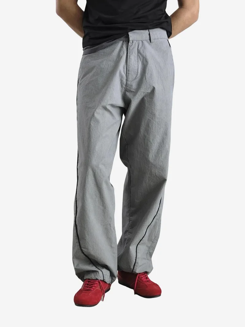 Giesto Grey GIESTO Contrast Binding Detailed Baggy Ripstop Pants for Men | Best Price UAE